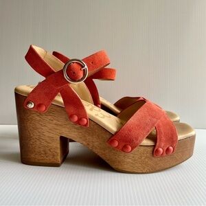 NWOT SAM EDELMAN Josefine Platform Sandals Size 7.5 Chunky Leather Bohemian Red